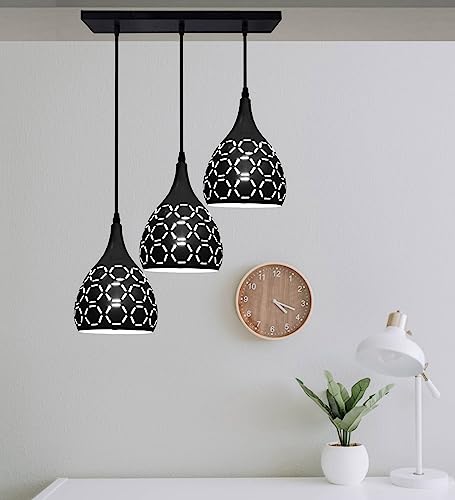 Image of Avior 3 Lights Black Finish Aluminum Dome Shade Hanging Light Pendant Lamp (Model 4)