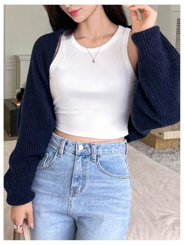 Image of SweatyRocks Women's Open Front Cropped Cardigan Long Sleeve Bolero Shrug Sweater