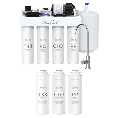 SimPure T1-100 Reverse Osmosis System, Comes with Extra 3 Replacement Cartridges Filters(6-Month Replacement Filters)