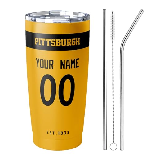 Image of ANTKING Pittsburgh Tumbler 20 oz Travel Coffee Cup Custom Name Number for Men Women Boy Gifts