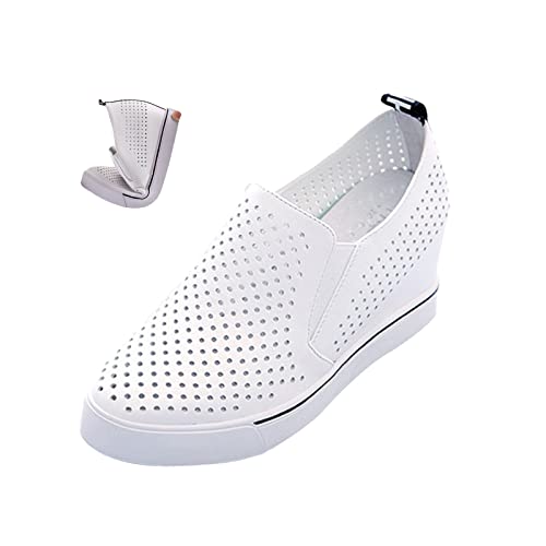 AngryMonkey Women's Hidden Wedge Sole Booties,Ankle Heels Vulcanized Hollow Breathable Comfy Slip on Sneakers Platform Shoes