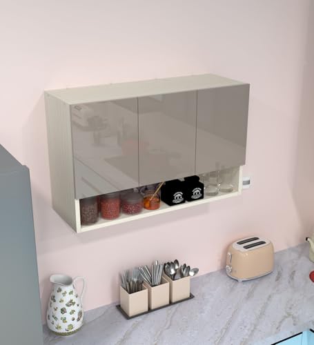 Image of SPECIALITY PANELS 3 Door Wall Cabinet with UV Profile Shutter | Wall Mounted Storage Cabinet for Kitchen Bathroom Living Room | Wooden Wall Cabinet Organizer UV Mocha Finish | DIY Assembly
