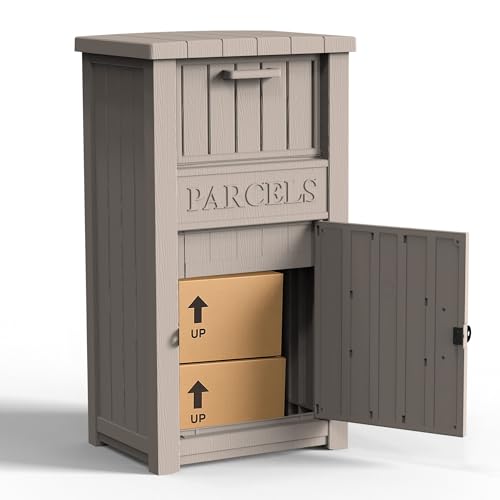 GYMHILL 60 Gallon Waterproof Package Delivery Box Outside Lock Mail Box for House Porch, Secure Parcel Deck Box, Heavy Resin Storage (Dual-Layer Grey)