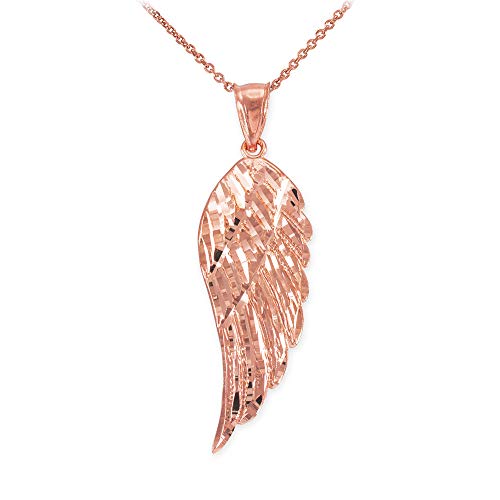 Textured 10k Rose Gold Angel Wing Pendant Necklace (Large), 18"