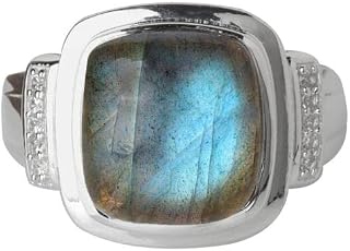 2.63 Ct. Cushion-Shaped Labradorite White Zircon 925 Sterling Silver Gemstone Ring Jewelry