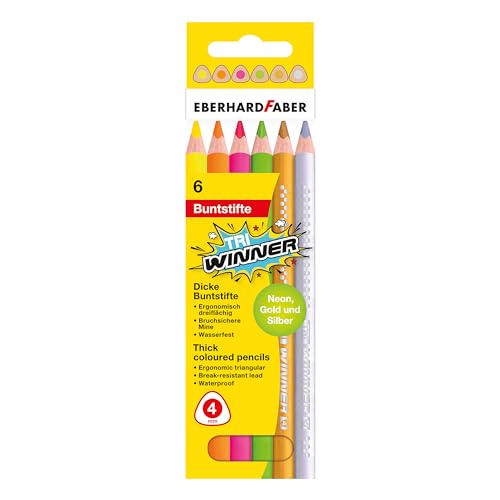 Eberhard Faber 518306 - Zestaw kredek TRI Winner, 6 kredek w neonowych kolorach, niełamliwe