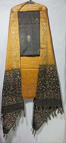 Image of STB-SILK TEXTILES BHAGALPUR Women's Bhagalpuri Cotton Silk Batik Print Unstitched Salwar Suit Dress Material With Dupatta | Women's Dress Material For Girls