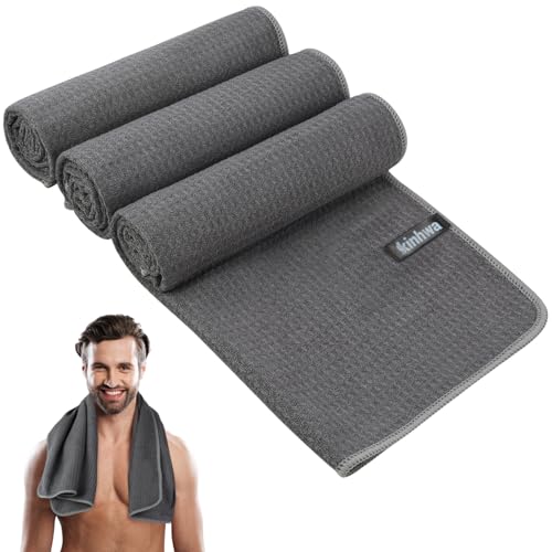 KinHwa Microfibre Gym Towels for Men Women Super Absorbent Sport Fitness Towels Fast Drying Towel for Yoga Camping Travel Hiking 3 Pack 40cm X80cm Grey