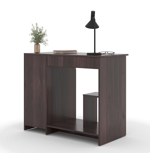 Image of 45x90x76CM Engineered Wood Study & Office Table with Drawer, Cabinet Storage & Keyboard Tray | Sturdy, Foldable DIY Multipurpose Table- Wenge