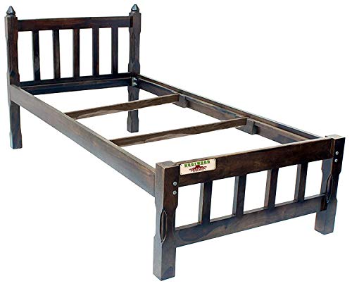 Image of A Beautiful Single Size Bed for Bedroom, Without Storage Bed sheesham Wood Bed Furniture, DIY(Do-It-Yourself) for Living Room, Polished | Finish (Dark Wlanut)