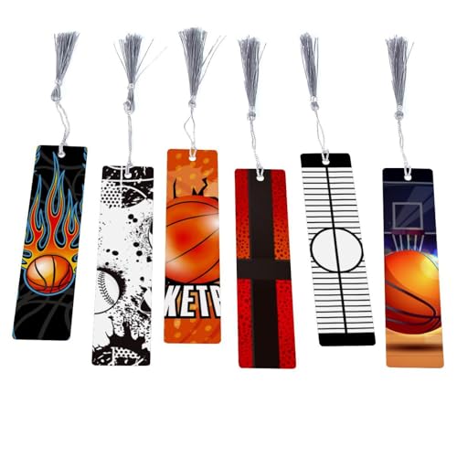 Lot de 6 marque-pages basket football baseball noir et blanc avec pampilles