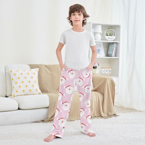 CaTaKu Boys Santa Face Snowflakes Pants for Boys Girls Wide Leg Sweatpants Kids Long Bottoms with Pockets Size 6-14Y4