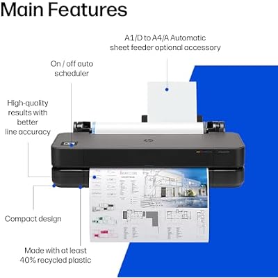 HP DesignJet T210 Large Format Color Plotter Printer - 24-inch, for Easy Wide Format CAD & Poster Prints (8AG32D)