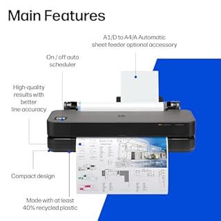 HP DesignJet T210 Large Format Wireless Color Plotter Printer - 24", Includes 2-Year Onsite Warranrty Support (8AG32T)