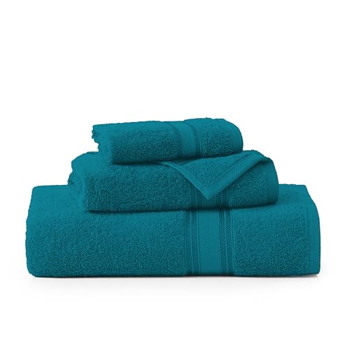 Image of Lane Linen Luxury Bath Towels Set - 3 Piece Set, 100% Cotton Bathroom Towels, Zero Twist, Quick Dry Absorbent Bath Towel, Super Soft, 1 Bath Towel, 1 Hand Towel, 1 Wash Cloths - Sea Port