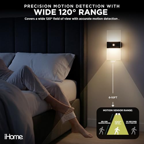 iHome Frosted Glass Rechargeable Wall Light, 3000K Warm White, Motion Sensor, Magnetic & Adhesive Mount, 3 Lighting Modes by iHome - Used condition - Image 4
