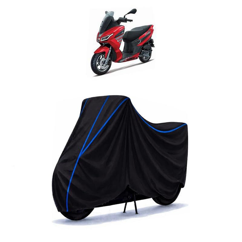 Image of Scooty Cover Water Resistant for SXR 160 Premium | Universal Scooter & Bike Cover | Heavy Duty UV Dust, Rain & Scratch Protection | Elastic Fit All Weather Indoor Outdoor | Black with Blue Piping