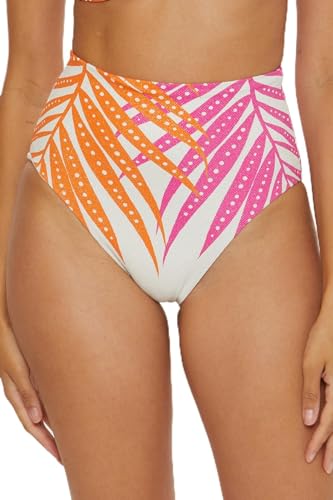 Trina Turk Women's Standard Sheer High Waisted Bikini Bottom, Cheeky Coverage, Tropical Palm Leaf Print, Swimwear Separates
