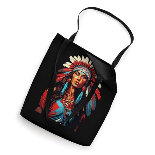 Bolso tipo tote de mujer con diseño de mujer nativoamericana y tocado indígena miniatura 2