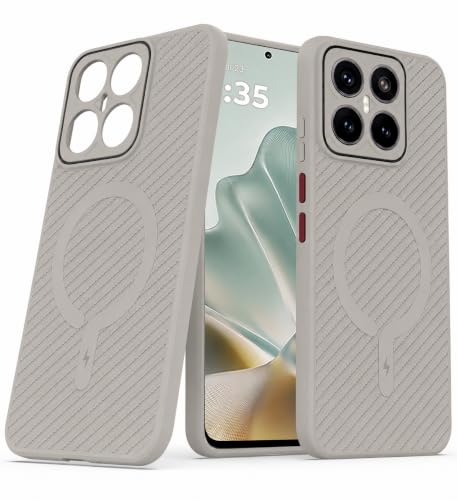 Image of FIRST MART Back Cover for Motorola Edge 60 Fusion - Magsafe Look Case, Carbon Fiber Design, Flexible, Soft Micro-Fibre Lining Inside | Grey