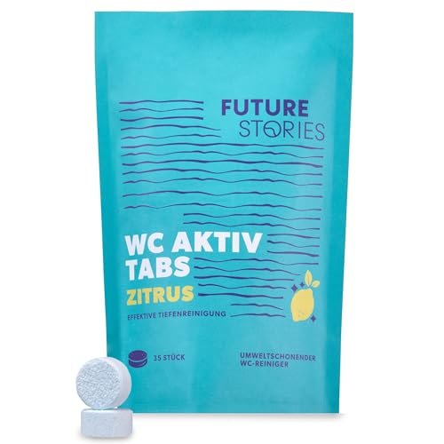 Future Stories Set de 35 pastillas para inodoro contra la cal, la suciedad, biodegradables de forma natural, sin parpadeos, cítricos