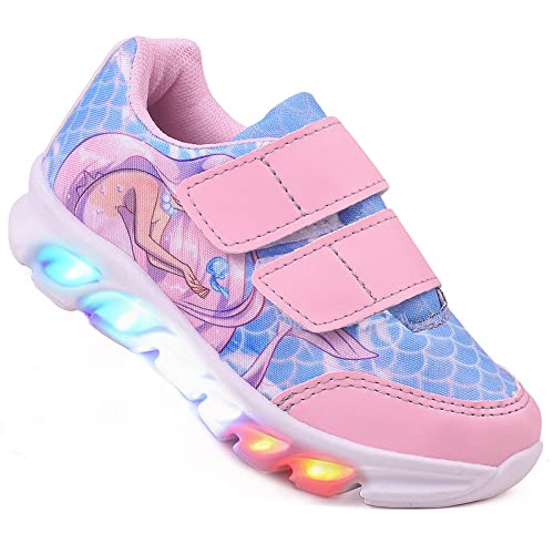 Tenis Feminino De Led Infantil Sereia Personagem Diversão Luzinha Cor:Rosa; Tamanho:21