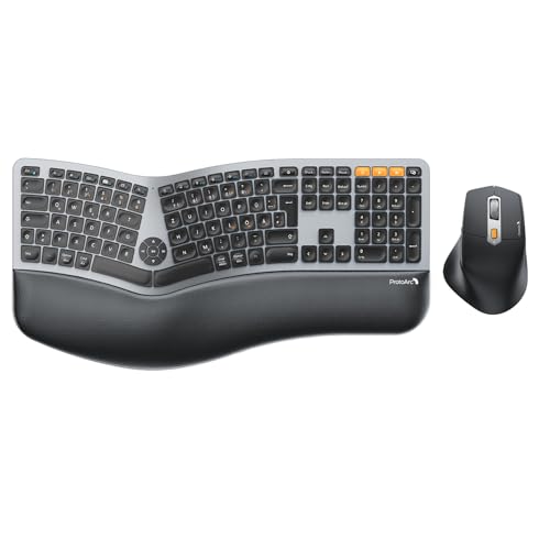 ProtoArc EKM01 Plus Tastatur Maus Set Kabellos Ergonomisch, Full Size Ergo Bluetooth...