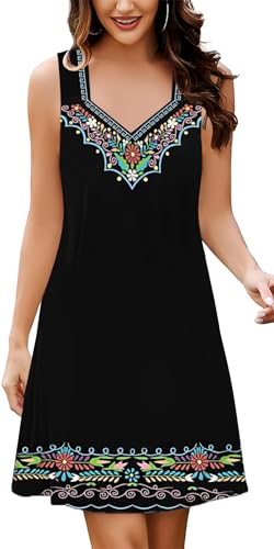 Image of SAUKOLE Summer Dresses for Women Casual Sleeveless Tank Dress Fashion V Neck Flowy Short Sundress