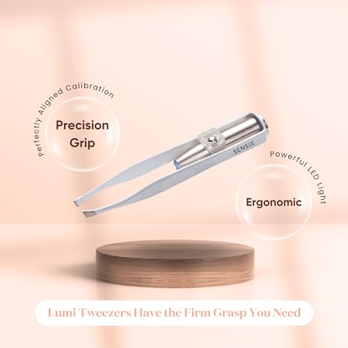 Sensica LUMI TWEEZER S – Precision Slant Tip With Led Light For Women And Men - Finest Point Grip For Professional Results - Great For Eyebrows, Nose, Lip, Clear Light Stainless Steel Hair Remover thumb #4