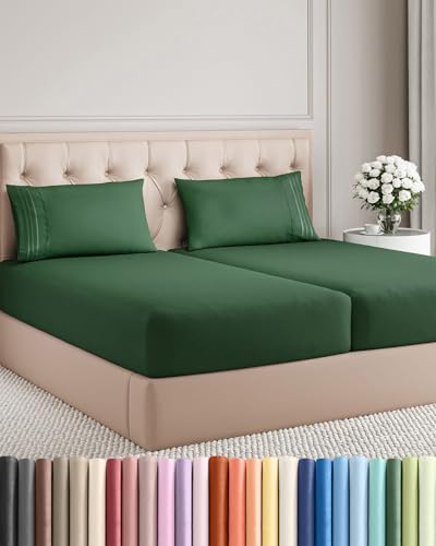 Split King Size 5 Piece Bedding Sheet Set - Breathable & Cooling - Hotel Luxury Bed Sheets Set - Easy Fit - Soft, Wrinkle Free & Comfy Emerald Oeko-Tex Bedding Sheets - Deep Pockets 5 Piece Set