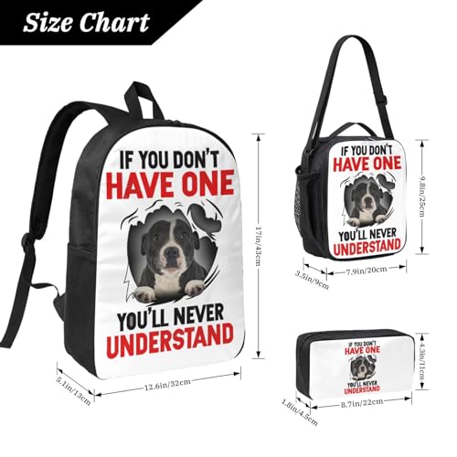 Pitbull Dog If You Dont Have One Youll Never Understand 3 Pcs Backpack Combo - Stylish Rucksack, Thermal Lunch Tote & Zipper Pen Case, Multi-Purpose Carry Set For Work & Outings4
