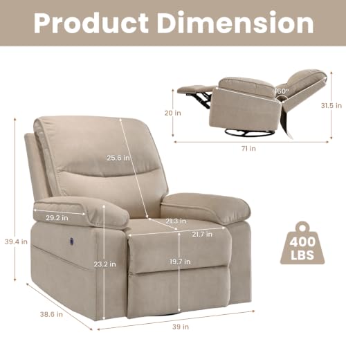 Image of Nursery Rocking Chair Glider with USB & Type-C Charging, Oversized 270 Swivel Recliner Chair for Breastfeeding, Baby Room Nursing Chair with Wide Foot Rest, Living Room Chair, Linen