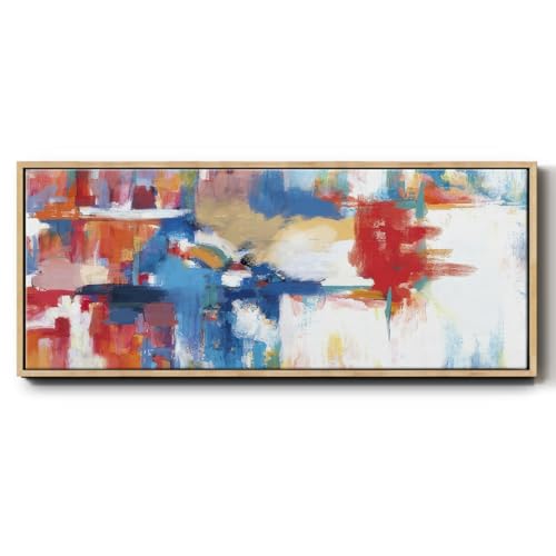 Renditions Gallery Abstract Framed Wall Art Layers of Multiple Colors Canvas Artwok for Bedroom Office Farmhouse - 8"X20" NATURAL Frame GAL027