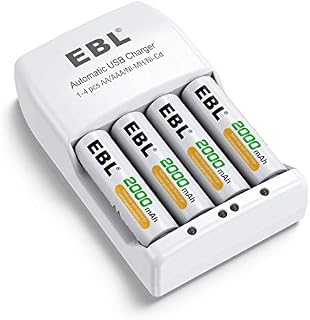EBL Rechargeable AA Batteries 2000mAh (4 Pack) and Rechargeable Battery Charger for Ni-MH/Ni-CD
