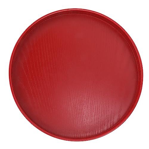 Vassoio da Portata in Legno Massello, Piatto Rotondo Rosso per Tè e Caffè, Vassoio per Colazione con Bordi Rialzati per La Cucina di Casa, Ristorante(24cm)