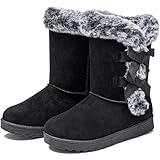 Uoidru Women's Snow Boots Anti-Slip Mid-calf Winter Boots for Womens Faux Fur Lined Winter Suede Snow Boots Womens Comfortable Fashion Boots(Black07)