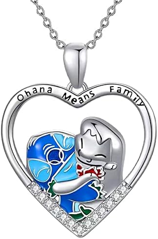 TENVAVA Stitch Necklace Lilo and Stitch Necklace Ohana Means Family Jewellery Gifts for Daughter Niece Girls Women Best Friend