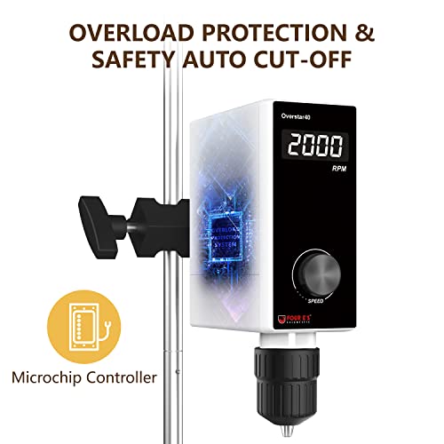 4E's Usa Overhead Stirrer - 40 Liter Lab Overhead Stirrer, 50-2000 Rpm Variable Speed With Stand And Stirring Rod, Lab Stirrer Mixer With Safety Sensors And Go-Through Design For Easy Rod Adjustment #TOP5