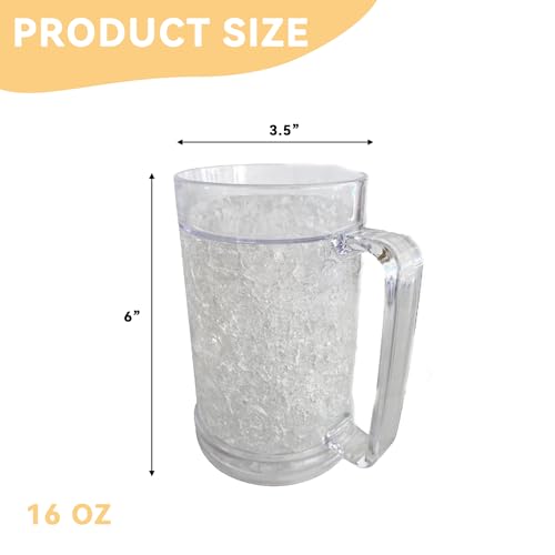 Image of Lily's Home Freezer Beer Mugs with Handles, 16 oz Set of 4 - Clear Frosted Double Wall Insulated Acrylic, Gel-Filled, Break-Resistant for Home Bar, Pool Parties, BBQ & Outdoor