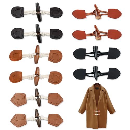 JNYUTEEN - JNYUTEEN 10 Pairs Leather Horn Coat Button, 5 Styles Sew-on Toggles Closure, Wooden Resin Horn Button Sewing Accessories for Windbreaker Clothing Capes Sweaters Knitwear Coat
