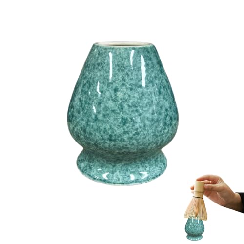 Ceramic Matcha Whisk Holder Stand for Bamboo Chasen, Drying Rack for Matcha Tea Set Accessories, Air Dry Protector with Hollow Base,blue-green