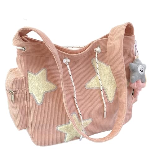 Makukke Y2K - Bolso de hombro de pana para mujer, bonito bolso cruzado grande para escuela, oficina, trabajo, viajes, compras, Pink