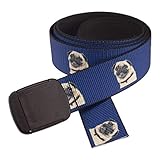 Thomas Bates Hiker Dog Pattern Metal Free Web Belts (Pug Face, Adult Size)
