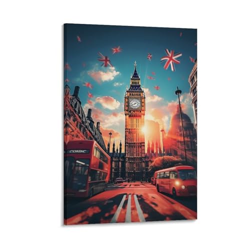 Tableau Londres noir et blanc impression sur toile 40x60cm pour salon