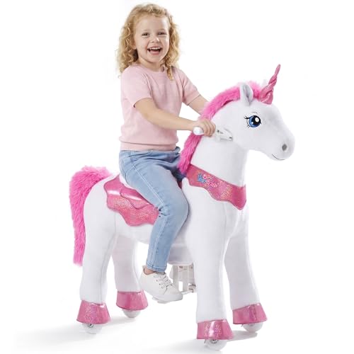 PonyCycle® Modell E Einhorn zum Reiten | Rosa | 4-7 Jahre | mit Bremse