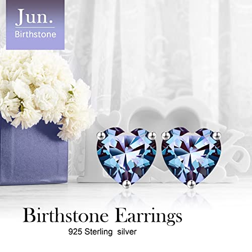 Mothers Day Gifts June Birthstone Alexandrite Earrings For Women Girls, 925 Sterling Silver Heart Stud Earrings For Women Teen Girls Earrings Jewelry Mothers Day Valentines Christmas Birthday Gifts For Women Her #TOP1
