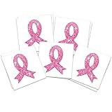 Dopetattoo 50 Pcs Breast Cancer Awareness Accessories Glitter Tattoo Stickers Temporary Face Stickers Pink Ribbon Body Tattoos for Women Girls