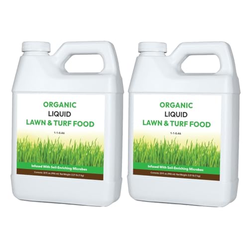 Image of Organic Liquid Lawn & Turf Food - Quickly Rejuvenates Lawn Health and Restores Rich Green Colors to Depleted Grass | Infused with Soil Enriching Microbes (32oz, 2 Pack, Treats Up to 10,000 Sq. Feet)