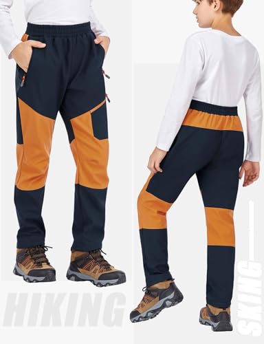 Kids Winter Pants Fleece Lined Waterproof Boys Ski Pants Thermal Outdoor Softshell with Zipper Pockets2
