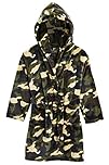 CityComfort Dressing Gown Kids Fleece Robes with Hoodie and Pockets for Boys (13-14 Years, Green Woodland)